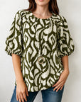 Olive Wild Bloom Bubble Sleeve Blouse