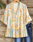 Sunset Garden Ruffle Hem Blouse