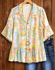 Sunset Garden Ruffle Hem Blouse