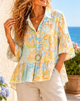 Sunset Garden Ruffle Hem Blouse