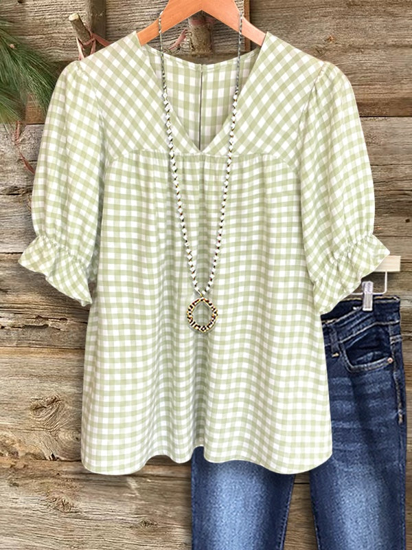 Sage Picnic Gingham Blouse