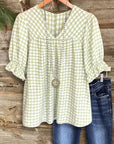 Sage Picnic Gingham Blouse