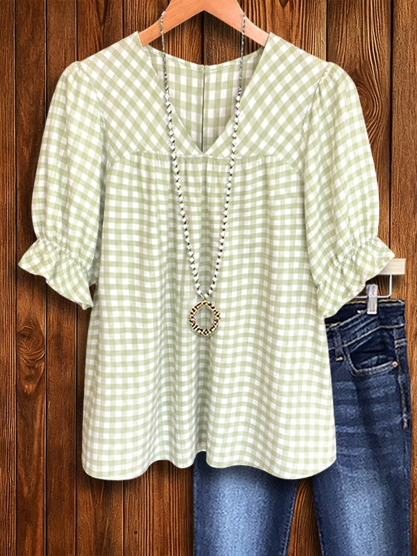 Sage Picnic Gingham Blouse