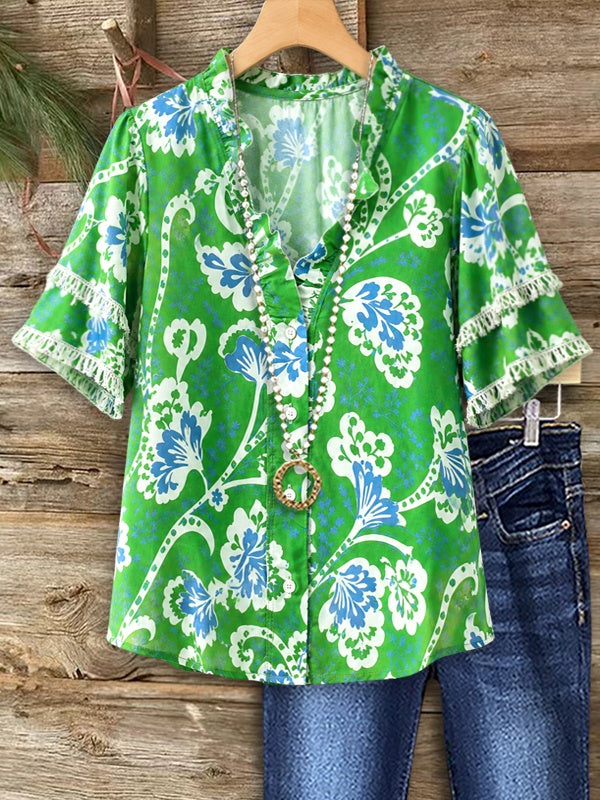 Emerald Garden Button Blouse