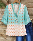 Polka Dot Patchwork Ruffle Sleeve Blouse
