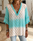 Polka Dot Patchwork Ruffle Sleeve Blouse