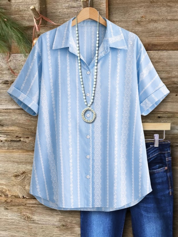 Stripe Print Button-Up Shirt