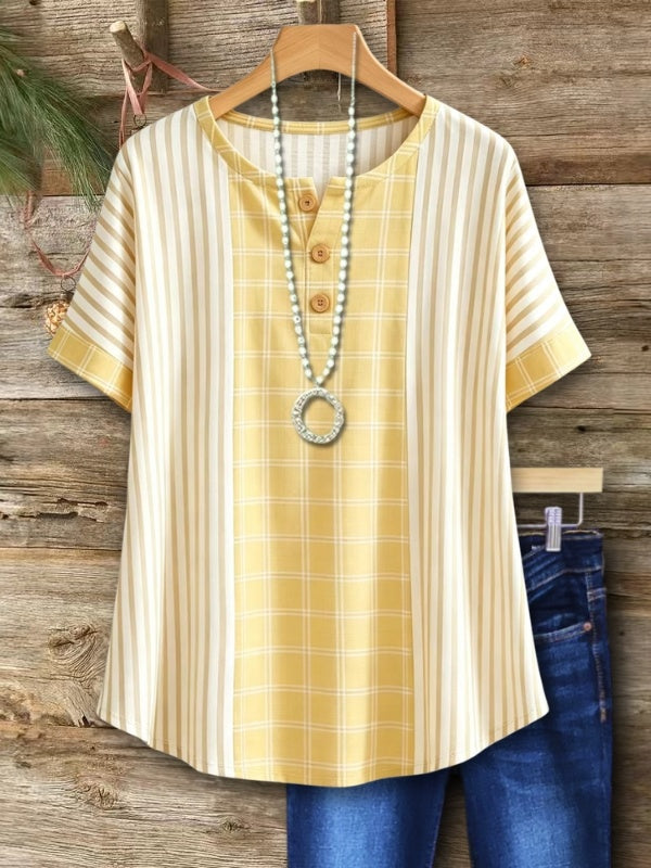 Stripe Patchwork Henley Top