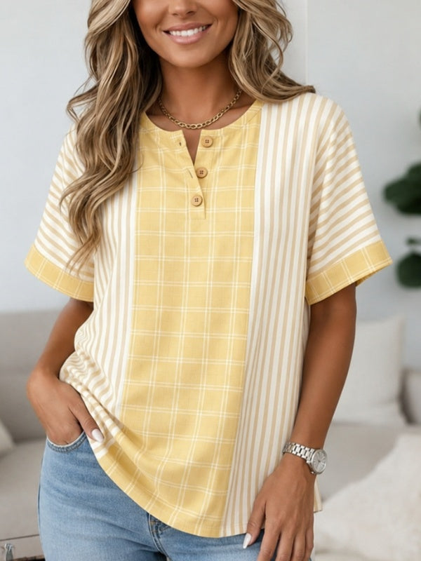Stripe Patchwork Henley Top