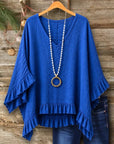 Ruffle Sleeve V-Neck Poncho Blouse