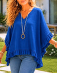 Ruffle Sleeve V-Neck Poncho Blouse
