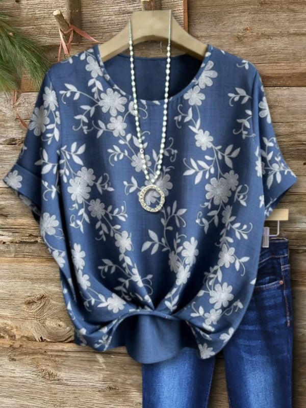 Rolled Cuff Floral Print Tee