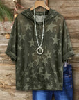 Rolled Sleeve Star Print Zip Hoodie