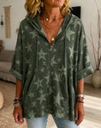 Rolled Sleeve Star Print Zip Hoodie