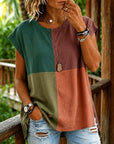 Color Block Patchwork Cap Sleeve Top