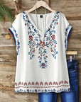 Floral Print V-Neck Cap Sleeve Top