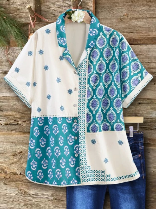 Patchwork Camp Collar Button Shirt