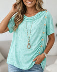 Patchwork Cowl Neck Button Detail Top