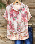 Floral Print Collared Tie Front Shirt