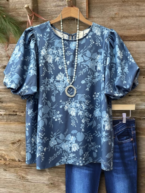 Floral Print Puff Sleeve Blouse