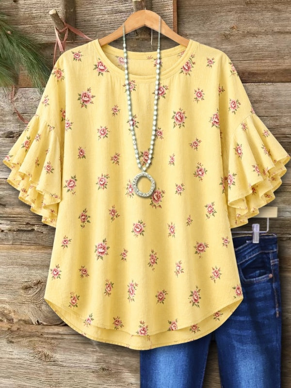 Floral Print Ruffle Sleeve Top