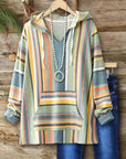 Striped Hooded Kangaroo Pocket Pullover