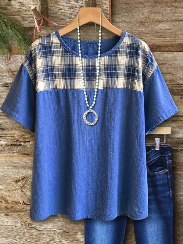 Tencel Denim Plaid Yoke Tee