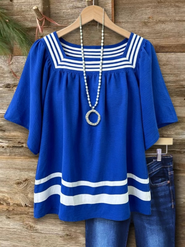 Square Neck Contrast Stripe Blouse