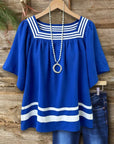 Square Neck Contrast Stripe Blouse
