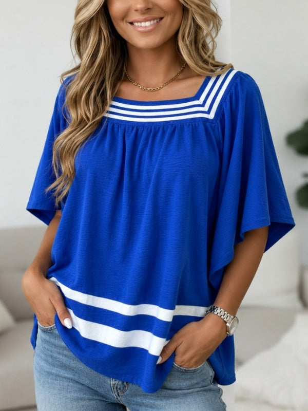 Square Neck Contrast Stripe Blouse