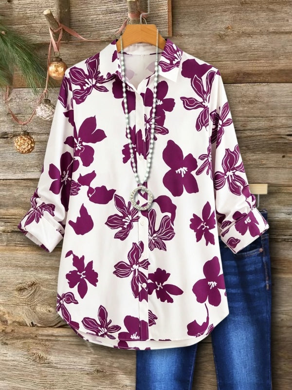 Floral Print Roll-Tab Collar Shirt