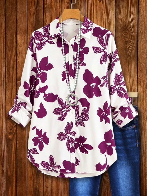 Floral Print Roll-Tab Collar Shirt