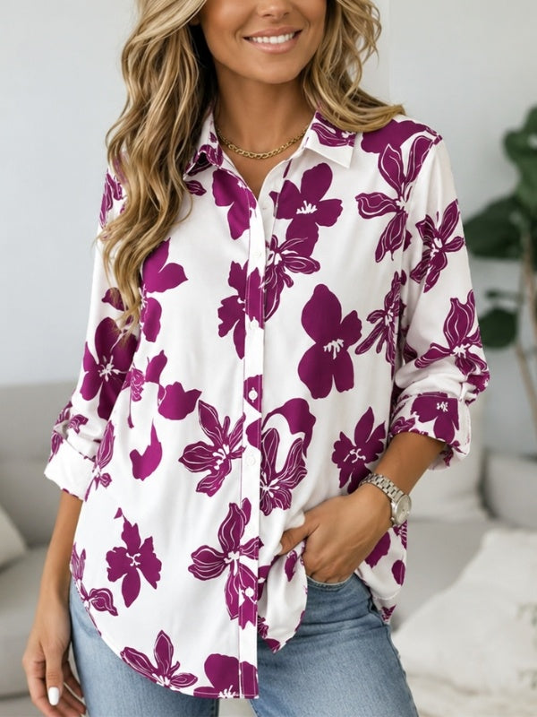 Floral Print Roll-Tab Collar Shirt