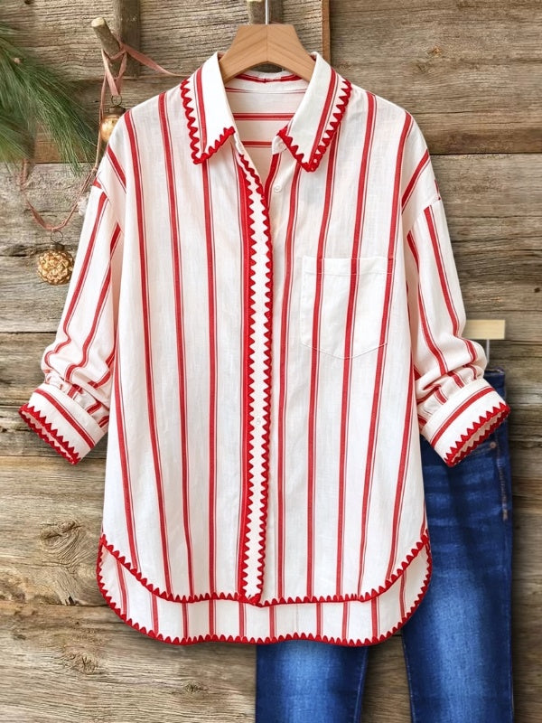 Contrast Trim Striped Button-Up Shirt