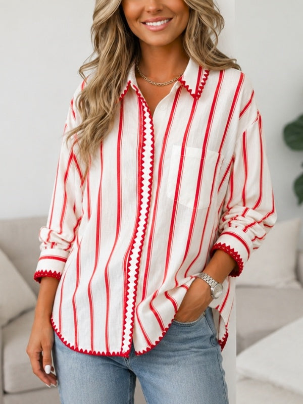 Contrast Trim Striped Button-Up Shirt
