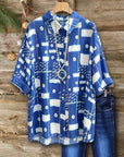 Abstract Print Roll-Tab Collar Shirt
