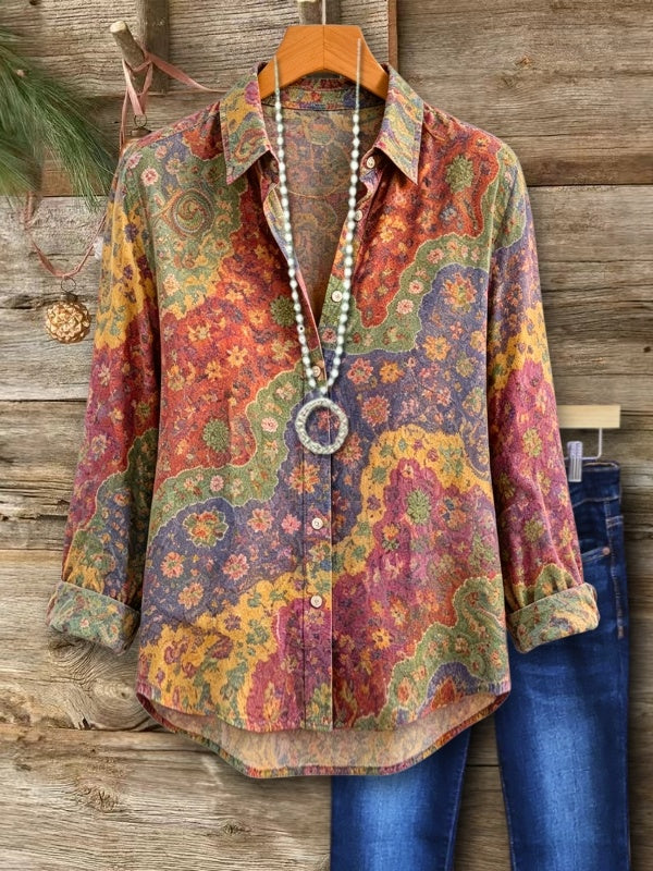 Retro Floral Print Button-Up Shirt