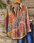 Retro Floral Print Button-Up Shirt