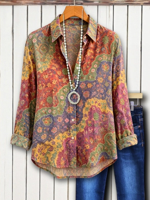 Retro Floral Print Button-Up Shirt