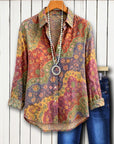 Retro Floral Print Button-Up Shirt