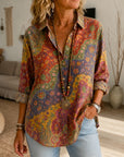 Retro Floral Print Button-Up Shirt