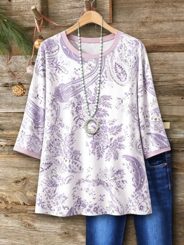 Paisley Print 3/4 Sleeve Tee