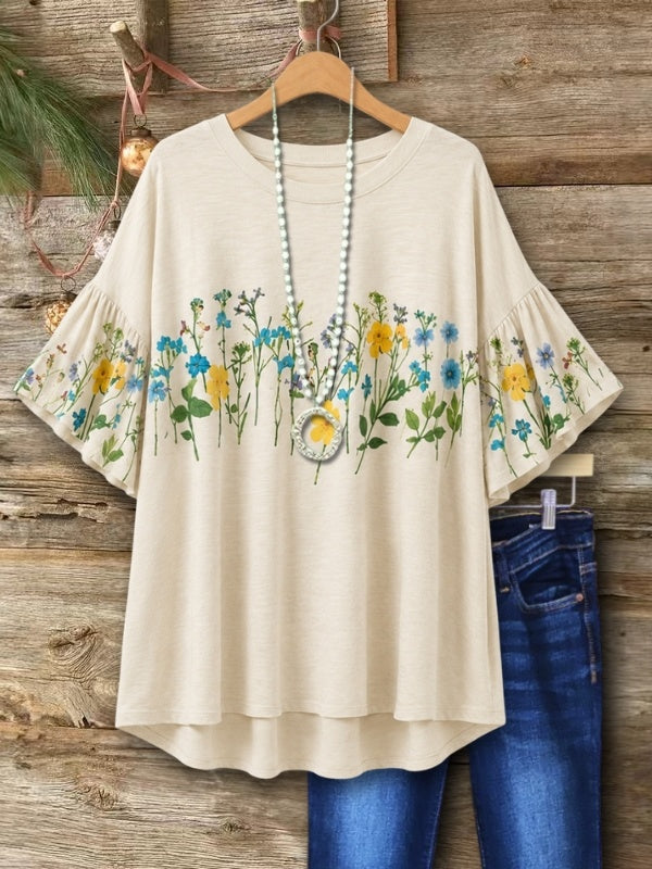 Meadow Floral Print Ruffle Sleeve Top