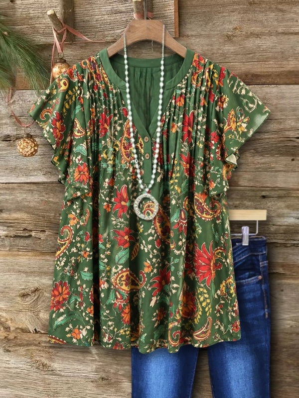 Bohemian Paisley Print Flutter Sleeve Tunic