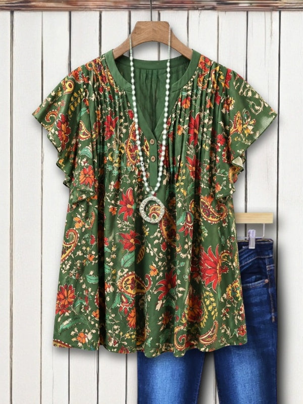Bohemian Paisley Print Flutter Sleeve Tunic