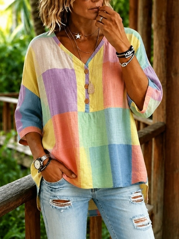 Playful Plaid Crinkle Fabric Tunic Top