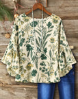 Botanical Floral Print Bell Sleeve Top