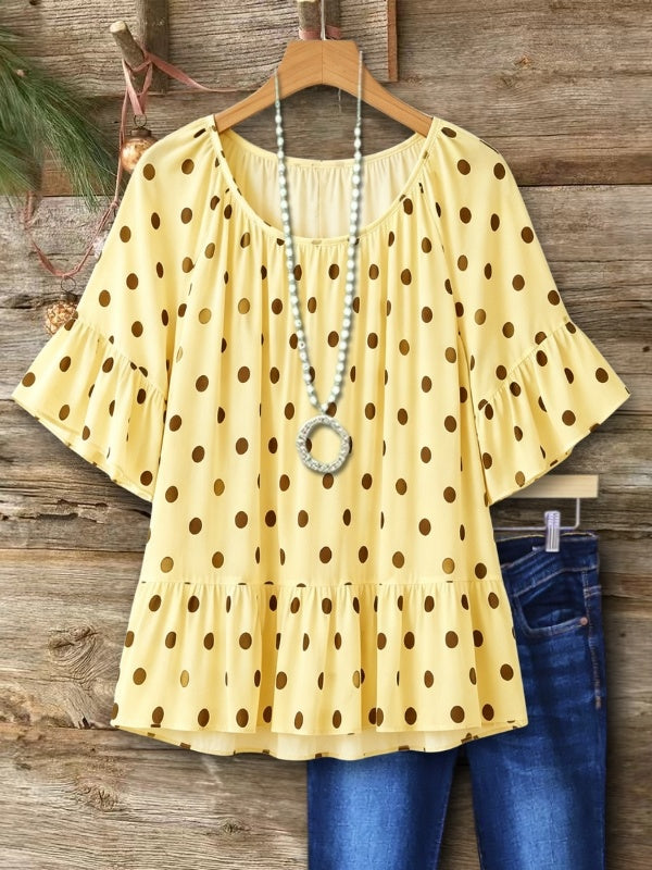 Cheerful Polka Dot Ruffle Hem Tunic