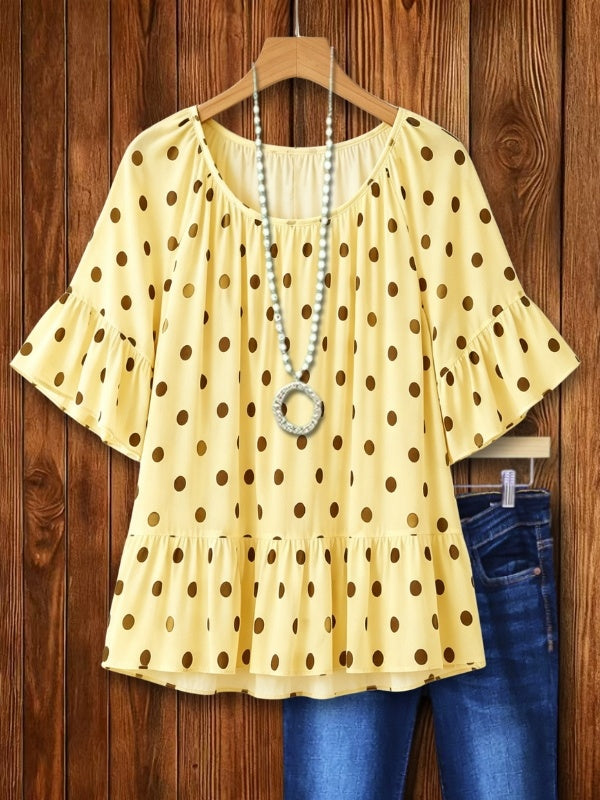 Cheerful Polka Dot Ruffle Hem Tunic