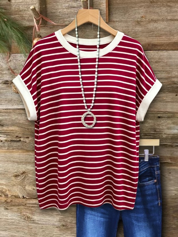 Classic Stripe Knit Contrast Trim Top